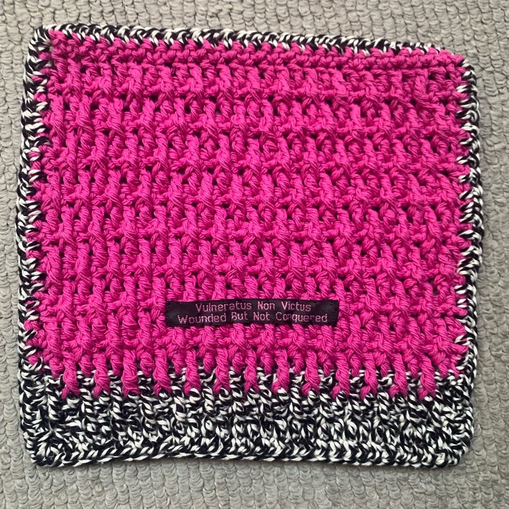 All Cotton Breast Cancer Awareness motif Washcloths — crocheted.  Set of 2.